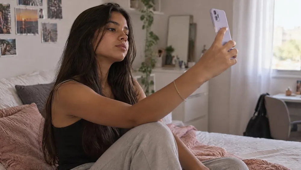 Jovem tirando selfie no celular para criar conta